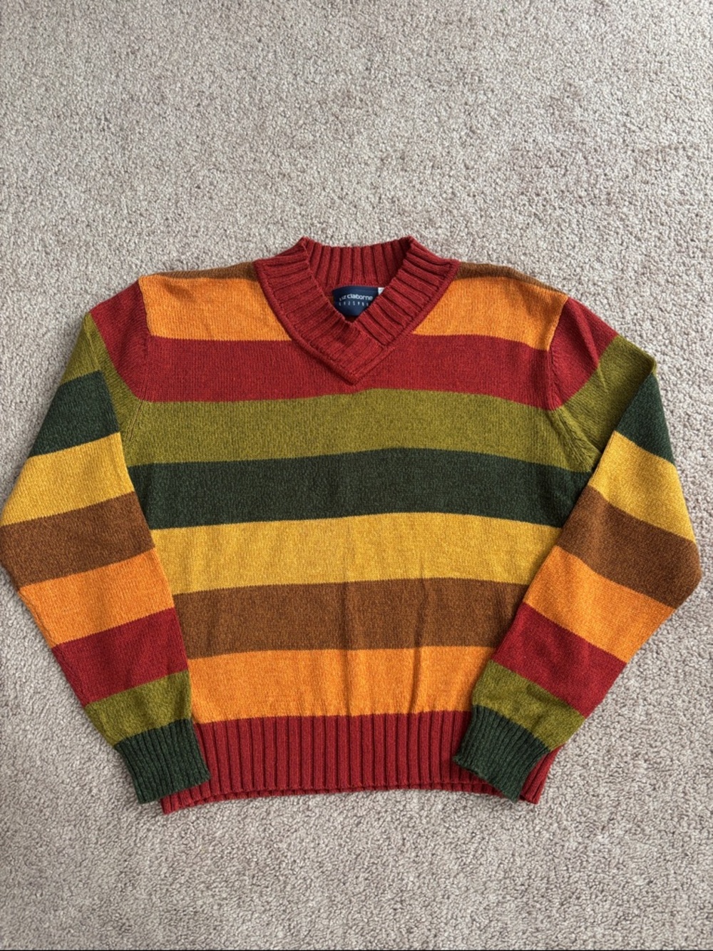 Vintage Striped V-Neck Sweater - Multi